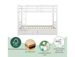 Vente-unique Kinderbed Stapelbed-Stapelbedden 140 X 200 Cm Met 2 Grote Lades - Leuning En Trap - Mdf Hout - Grijs