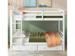 Vente-unique Kinderbed Stapelbed-Stapelbedden 140 X 200 Cm Met 2 Grote Lades - Leuning En Trap - Mdf Hout - Grijs