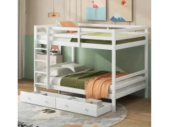Vente-unique Kinderbed Stapelbed-Stapelbedden 140 X 200 Cm Met 2 Grote Lades - Leuning En Trap - Mdf Hout - Grijs