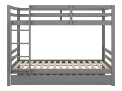 Vente-unique Kinderbed Stapelbed-Stapelbedden 140 X 200 Cm Met Onderschuifbed 90 X 200 Cm - Balustrade En Trap - Mdf Hout - Grijs