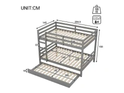 Vente-unique Kinderbed Stapelbed-Stapelbedden 140 X 200 Cm Met Onderschuifbed 90 X 200 Cm - Balustrade En Trap - Mdf Hout - Grijs