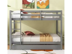 Vente-unique Kinderbed Stapelbed-Stapelbedden 140 X 200 Cm Met Onderschuifbed 90 X 200 Cm - Balustrade En Trap - Mdf Hout - Grijs