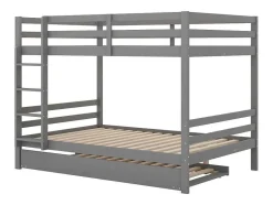 Vente-unique Kinderbed Stapelbed-Stapelbedden 140 X 200 Cm Met Onderschuifbed 90 X 200 Cm - Balustrade En Trap - Mdf Hout - Grijs