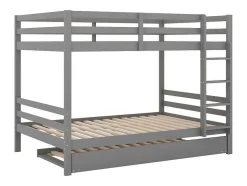 Vente-unique Kinderbed Stapelbed-Stapelbedden 140 X 200 Cm Met Onderschuifbed 90 X 200 Cm - Balustrade En Trap - Mdf Hout - Grijs