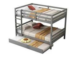 Vente-unique Kinderbed Stapelbed-Stapelbedden 140 X 200 Cm Met Onderschuifbed 90 X 200 Cm - Balustrade En Trap - Mdf Hout - Grijs