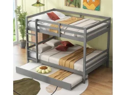 Vente-unique Kinderbed Stapelbed-Stapelbedden 140 X 200 Cm Met Onderschuifbed 90 X 200 Cm - Balustrade En Trap - Mdf Hout - Grijs