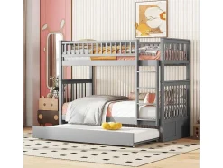Vente-unique Kinderbed-Stapelbedden 2 X 90 X 200 Cm + Onderschuifbed 90 X 190 Cm - Mdf Hout - Grijs - Anthony