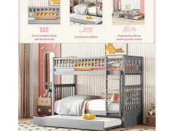 Vente-unique Kinderbed-Stapelbedden 2 X 90 X 200 Cm + Onderschuifbed 90 X 190 Cm - Mdf Hout - Grijs - Anthony