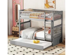 Vente-unique Kinderbed-Stapelbedden 2 X 90 X 200 Cm + Onderschuifbed 90 X 190 Cm - Mdf Hout - Grijs - Anthony