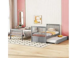 Vente-unique Kinderbed-Stapelbedden 2 X 90 X 200 Cm + Onderschuifbed 90 X 190 Cm - Mdf Hout - Grijs - Anthony