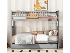 Vente-unique Kinderbed-Stapelbedden 2 X 90 X 200 Cm + Onderschuifbed 90 X 190 Cm - Mdf Hout - Grijs - Anthony