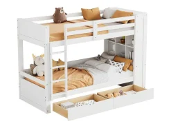 Vente-unique Kinderbed Stapelbed-Stapelbedden 2 X 90 X 200 Cm Voor Kinderen - 2 Laden + 6 Vakken + Planken - Mdf Hout - Wit