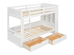 Vente-unique Kinderbed Stapelbed-Stapelbedden 2 X 90 X 200 Cm Voor Kinderen - 2 Laden + 6 Vakken + Planken - Mdf Hout - Wit