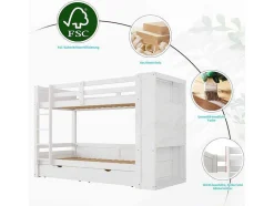 Vente-unique Kinderbed Stapelbed-Stapelbedden 2 X 90 X 200 Cm Voor Kinderen - 2 Laden + 6 Vakken + Planken - Mdf Hout - Wit