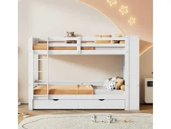 Vente-unique Kinderbed Stapelbed-Stapelbedden 2 X 90 X 200 Cm Voor Kinderen - 2 Laden + 6 Vakken + Planken - Mdf Hout - Wit