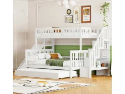 Vente-unique Kinderbed Stapelbed-Stapelbedden Met Glijbaan En Planken, Onderschuifbed - 2 X 90 X 200 Cm + 140 X 200 Cm - Wit - Anthony