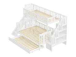 Vente-unique Kinderbed Stapelbed-Stapelbedden Met Glijbaan En Planken, Onderschuifbed - 2 X 90 X 200 Cm + 140 X 200 Cm - Wit - Anthony