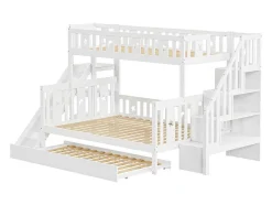 Vente-unique Kinderbed Stapelbed-Stapelbedden Met Glijbaan En Planken, Onderschuifbed - 2 X 90 X 200 Cm + 140 X 200 Cm - Wit - Anthony