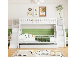 Vente-unique Kinderbed Stapelbed-Stapelbedden Met Glijbaan En Planken, Onderschuifbed - 2 X 90 X 200 Cm + 140 X 200 Cm - Wit - Anthony