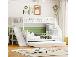 Vente-unique Kinderbed Stapelbed-Stapelbedden Met Glijbaan En Planken, Onderschuifbed - 2 X 90 X 200 Cm + 140 X 200 Cm - Wit - Anthony