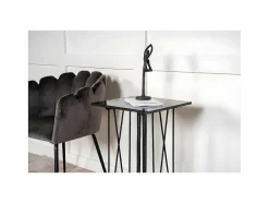 Furniture Fashion Bijzettafel-Stone Bijzettafel 40X40 Cm Glas Zwart Marmor Decor.