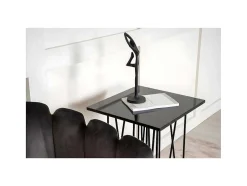 Furniture Fashion Bijzettafel-Stone Bijzettafel 40X40 Cm Glas Zwart Marmor Decor.