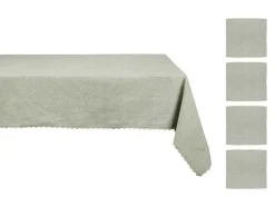 OZAIA Textiel Voor Eettafel-Tafelkleed + 4 Katoenen Servetten - Beige Rand - Groen - 140 X 240 Cm - Loania