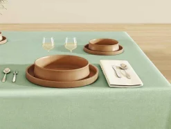 OZAIA Textiel Voor Eettafel-Tafelkleed + 4 Katoenen Servetten - Beige Rand - Groen - 140 X 240 Cm - Loania