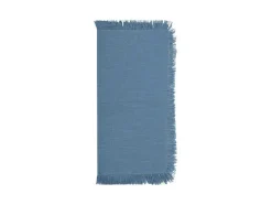 OZAIA Textiel Voor Eettafel-Tafelkleed + 4 Servetten Met Franjes - Katoen - Blauw - 140 X 240 Cm - Pola
