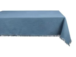 OZAIA Textiel Voor Eettafel-Tafelkleed + 4 Servetten Met Franjes - Katoen - Blauw - 140 X 240 Cm - Pola