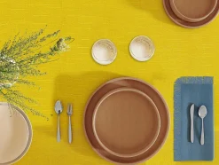 OZAIA Textiel Voor Eettafel-Tafelkleed + 4 Servetten Met Franjes - Katoen - Blauw - 140 X 240 Cm - Pola