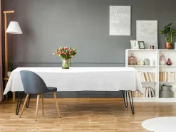 OZAIA Textiel Voor Eettafel-Tafellaken Van Katoen En Linnen Met Zwarte Rand - 170 X 250 Cm - Gebroken Wit - Borina