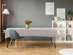 OZAIA Textiel Voor Eettafel-Tafellaken Van Katoen En Linnen Met Zwarte Rand - 170 X 250 Cm - Taupegrijs - Borina