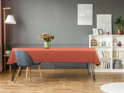OZAIA Textiel Voor Eettafel-Tafellaken Van Katoen En Linnen Met Zwarte Rand - 170 X 250 Cm - Terracotta - Borina