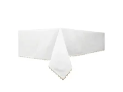 OZAIA Textiel Voor Eettafel-Tafellaken Van Katoen Met Beige Rand - 140 X 240 Cm - Wit - Loania