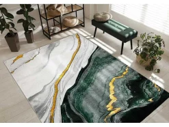 RugsX Klein Tapijt-Tapijt Emerald Exclusief 1017 Glamour, Stijlvol Marmer Fles Groen / Go 140X190 Cm