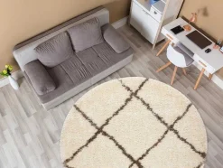 RugsX Tapijt Rond-Tapijt Fluffy 2373 Cirkel Shaggy Latwerk Room / Beige Cercle 160 Cm