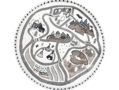RugsX Tapijt Rond-Tapijt Fun Land Voor Kinderen, Dorp, Straten, Wiel - Creme Cercle 140 Cm