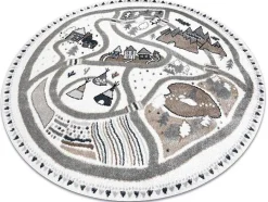 RugsX Tapijt Rond-Tapijt Fun Land Voor Kinderen, Dorp, Straten, Wiel - Creme Cercle 140 Cm