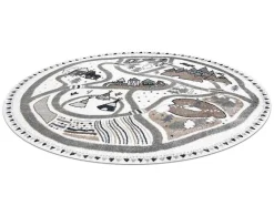 RugsX Tapijt Rond-Tapijt Fun Land Voor Kinderen, Dorp, Straten, Wiel - Creme Cercle 200 Cm