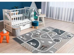 RugsX Kindervloerkleed-Tapijt Fun Strade Voor Kinderen, Straat, Stad Van Grijs 160X220 Cm