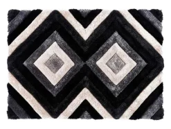 OZAIA Tapijt Hoogpolig-Tapijt Shaggy Met 3D-Effect Sablier - Polyester - 140 X 200 Cm - Grijs Zwart En Wit