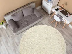 RugsX Tapijt Rond-Tapijt Soffi Rond Shaggy 5Cm Creme Cercle 120 Cm