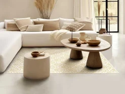 OZAIA Tapijt Van Vinyl-Tapijt Van Vinyl Met Art-Decostijl - 120 X 180 Cm - Beige En Wit - Duchessy