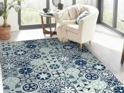 OZAIA Tapijt Van Vinyl-Tapijt Van Vinyl Met Cementtegeleffect - 120 X 180 Cm - Blauw - Rica