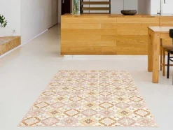 OZAIA Woonkamertapijt-Tapijt Van Vinyl Met Cementtegeleffect - 120 X 180 Cm - Oranje En Roze - Eloza