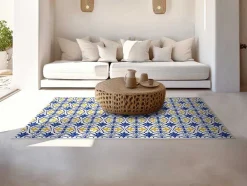 OZAIA Woonkamertapijt-Tapijt Van Vinyl Met Cementtegeleffect - 120 X 180 Cm - Blauw En Geel - Florili