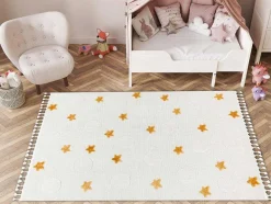 RugsX Kindervloerkleed-Tapijt Yoyo Gd75 Wit / Oranje - Sterren, Cirkels Voor Kinderen, Struct 200X290 Cm