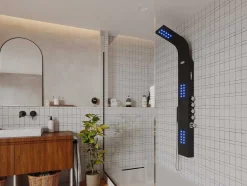 Shower & Design Douchekolom-Thermostatische Douchekolom Met Massagestralen, Ledverlichting En Bluetooth - L20 X H165 Cm - Zwart - Chakra V