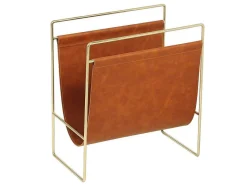 OZAIA Opbergaccessoire-Tijdschrifthouder In Vintage-Stijl Van Kunstleer - L38 X D22 X H41 Cm - Metaal En Bruin Kunstleer - Ferri